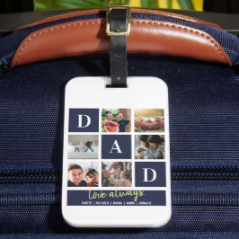 Etiqueta Para Maletas Colage de Fotos Familiares de Papá con Bloques de