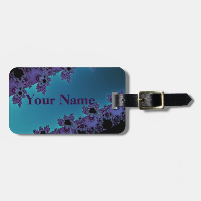 Etiqueta Para Maletas Colección ciánica púrpura elegante del fractal (Frente Horizontal)