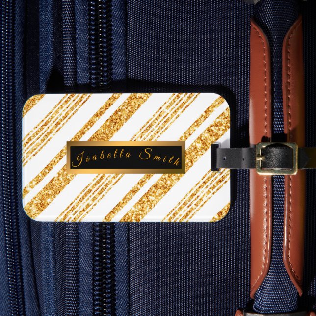 Etiqueta Para Maletas Colección de rayas populares Boho, Purpurina blanc (Anverso In Situ 4)