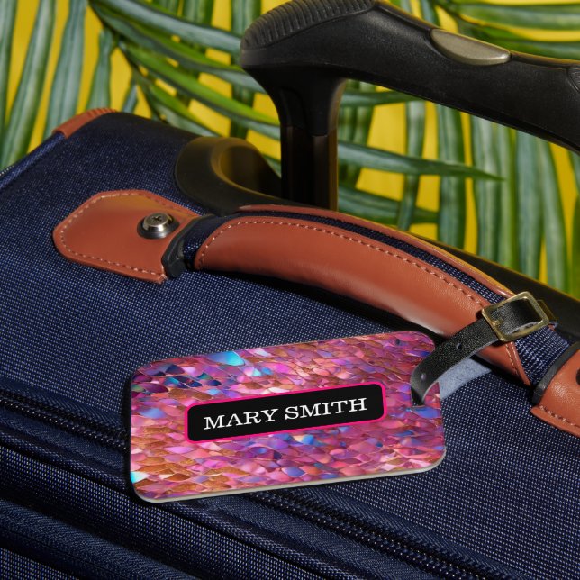 Etiqueta Para Maletas Colección holográfica de opal popular purpurina (Anverso In situ 3)