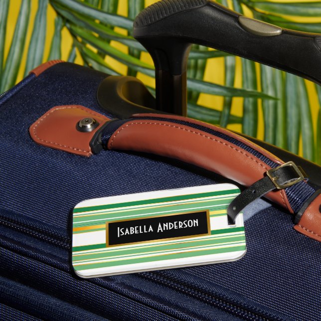 Etiqueta Para Maletas Colección Linen Luxury Popular Green Gold Texture (Anverso In situ 3)