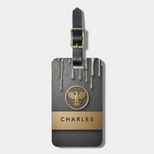 Etiqueta Para Maletas Colgante de Águila Dorada Goteando Metal Líquido