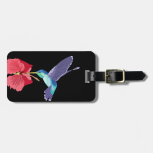 Etiqueta Para Maletas Colibrí azul y verde e Hibiscus rojo