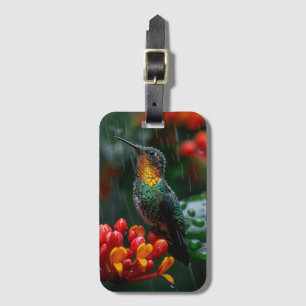 Etiqueta Para Maletas Colibrí encaramado en flor brillante