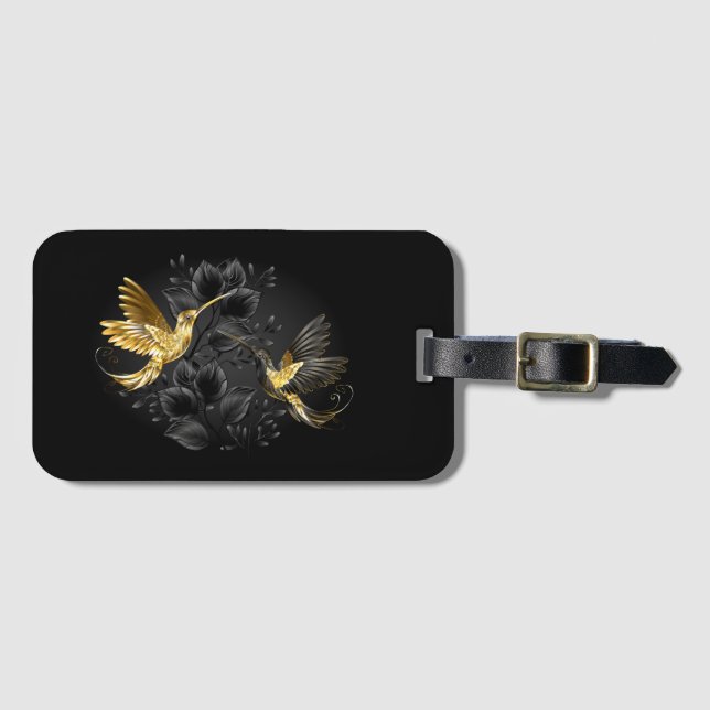 Etiqueta Para Maletas Colibrí negro y dorado (Anverso horizontal)
