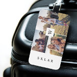 Etiqueta Para Maletas Collage de fotos de familia de Personalizados de m<br><div class="desc">Etiqueta moderna y mínima para el collage de fotos. El diseño tiene un diseño de cuadrícula de 3 cuadrados. Personalizar con sus propias fotos,  nombre y monograma. En el reverso se muestran las tres fotos,  el nombre y la información de contacto.</div>