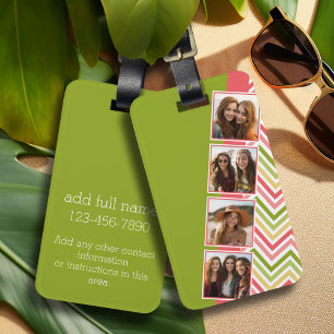 Etiqueta Para Maletas Collage personalizado de 4 fotos con chevrones de