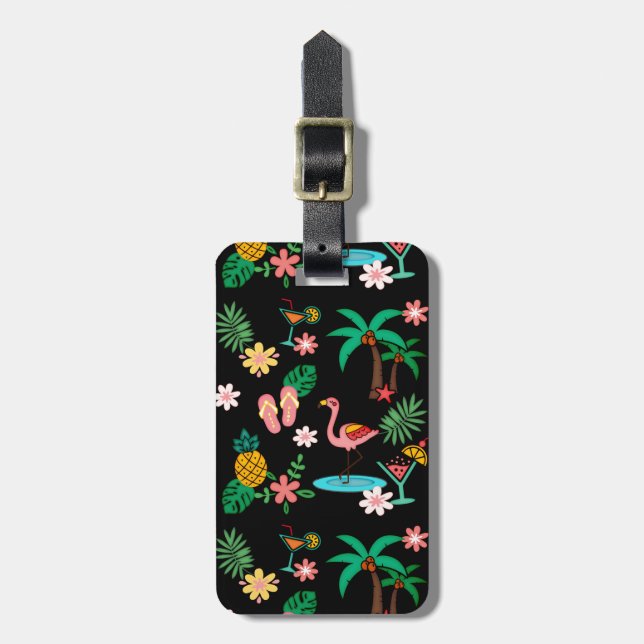 Etiqueta Para Maletas Collage tropical 🍍 🌴 🦩 (Frente Vertical)