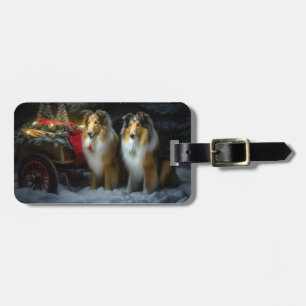 Etiqueta Para Maletas Collie Áspero Nevado Trineo Decoración de Navidad