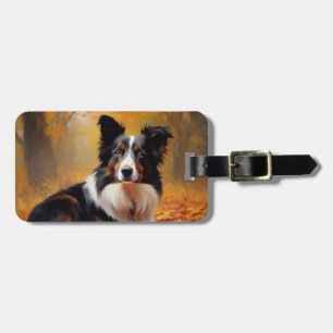Etiqueta Para Maletas Collie fronteriza en otoño e inspira la caída