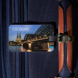 Etiqueta Para Maletas Cologne Cityscape Alemania Dom Noche Souvenir