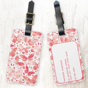 Etiqueta Para Maletas Color de agua de mariposa Coral Rosa Personalizado