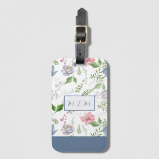 Etiqueta Para Maletas Color de agua floral elegante rosa rosa azul para
