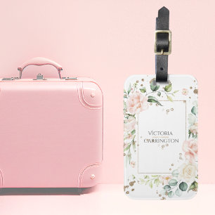 Etiqueta Para Maletas Color de agua floral personalizado oro