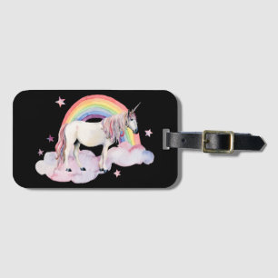 Etiqueta Para Maletas Color de agua Unicornio y arcoiris