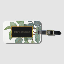 Etiqueta Para Maletas Color de agua verde botánico oro negro