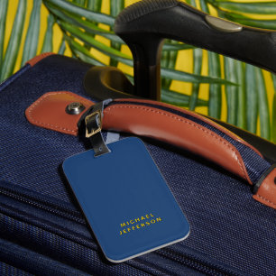 Etiqueta Para Maletas Color dorado y azul minimalista nombre moderno lla