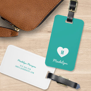 Etiqueta Para Maletas Color personalizado Monograma Corazón guión modern