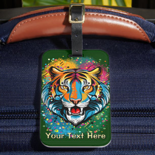 Etiqueta Para Maletas Colores de arcoíris de cabeza de tigre pintan manc