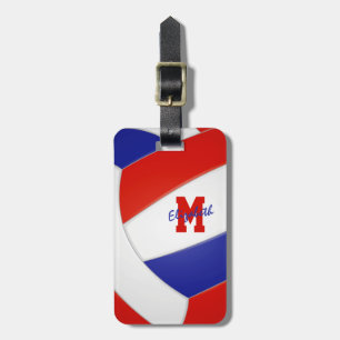 Etiqueta Para Maletas colores de equipo azul rojo monogramando voleibol