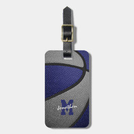 Etiqueta Para Maletas colores de equipo gris azul monogramado baloncesto