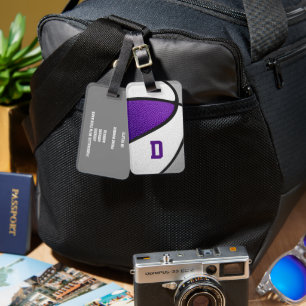 Etiqueta Para Maletas colores de equipo gris morado monogramado balonces