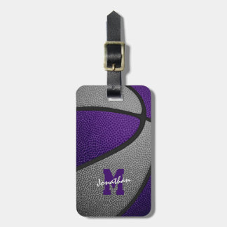 Etiqueta Para Maletas colores de equipo gris morado monogramado balonces