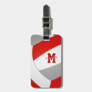 Etiqueta Para Maletas colores de equipo gris rojo monogramando voleibol