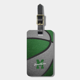 Etiqueta Para Maletas colores de equipo gris verde monogramado baloncest
