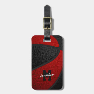 Etiqueta Para Maletas colores de equipo negro rojo monogramado baloncest