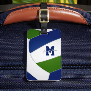 Etiqueta Para Maletas colores de equipo verde azul monogramado voleibol