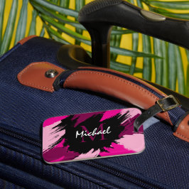 Etiqueta Para Maletas Colores de pincel de nombre rosa caliente con mono