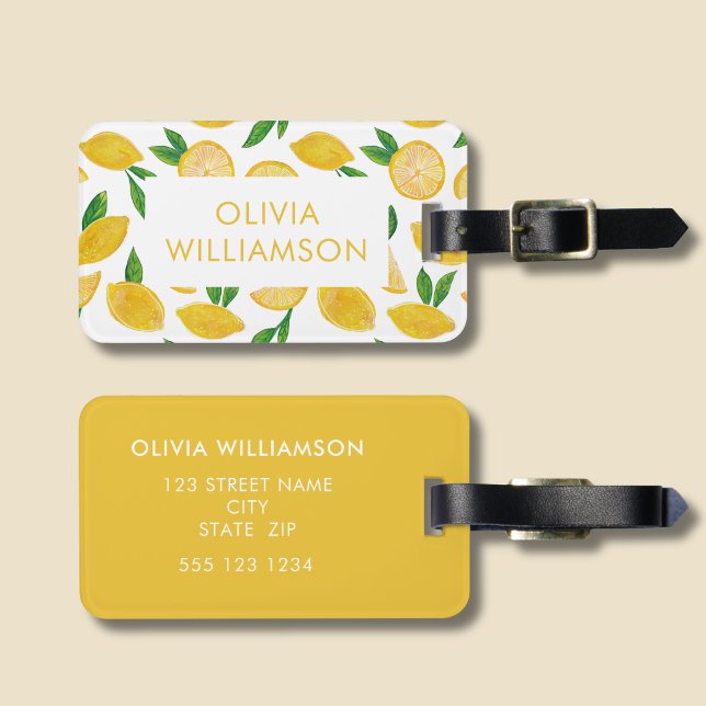 Etiqueta Para Maletas Colorful Citrus Lemon pattern (Lemon Luggage tag)