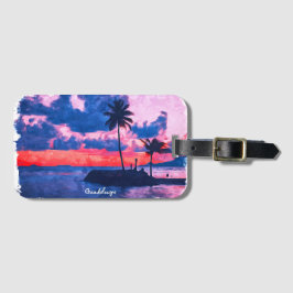 Etiqueta Para Maletas Colorida acuarela de la isla caribeña de Guadalupe