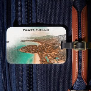 Etiqueta Para Maletas Colorida visión de la costa de Phuket Thailand