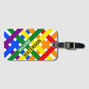 Etiqueta Para Maletas Coloridas franjas diagonales arcoiris Nombre horiz