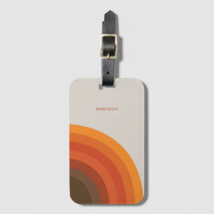 Etiqueta Para Maletas Coloridas rayas retro Naranja Golden Brown de los 