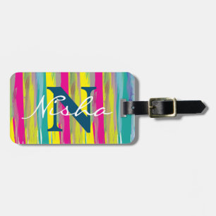 Etiqueta Para Maletas Colorido de color de agua Textura Azul Monograma b