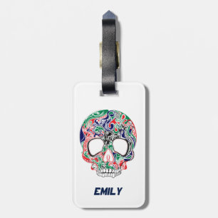 Etiqueta Para Maletas Colorido Resumen Cráneo de Azúcar Retro