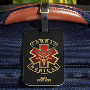 Etiqueta Para Maletas Combate Médico Calavera y Espadas Personalizable