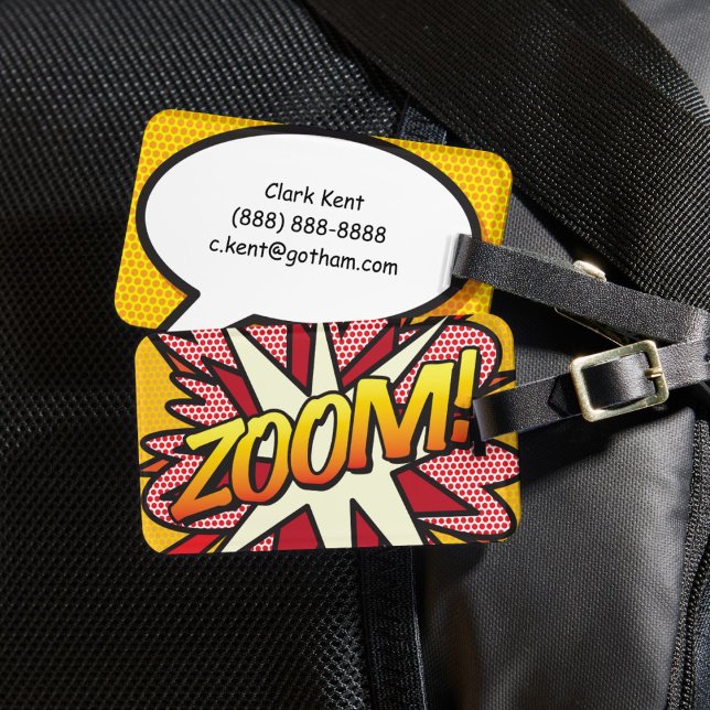 Etiqueta Para Maletas Comic Book Pop Art ZOOM! personalizado (Comic Book Pop Art ZOOM Personalized Luggage Tag)
