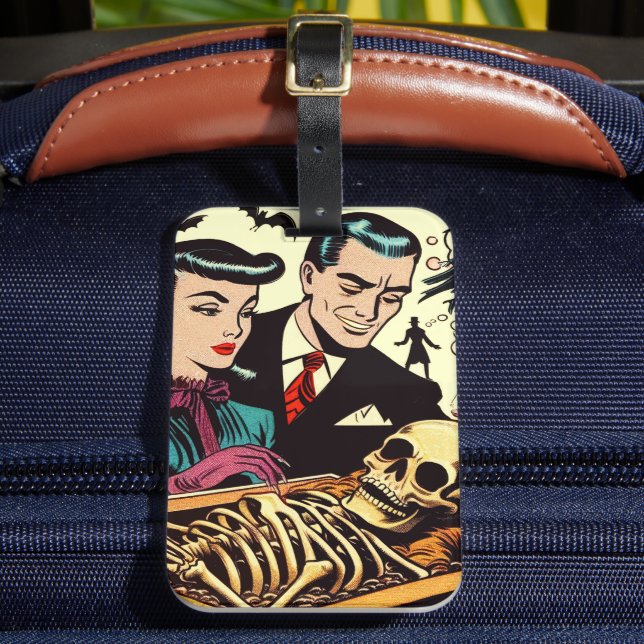 Etiqueta Para Maletas Comics de parejas de Góticos retro (Anverso In situ 2)