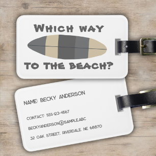 Etiqueta Para Maletas ¿Cómo llegar a la playa? Tabla de surf en gris
