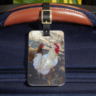 Etiqueta Para Maletas Compañeros de plumas: gallo blanco y su gallina