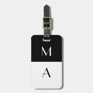 Etiqueta Para Maletas Con monograma blanco y negro moderno