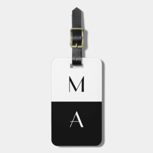 Etiqueta Para Maletas Con monograma blanco y negro moderno
