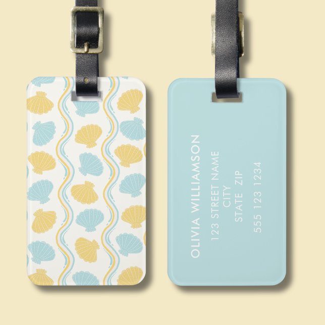 Etiqueta Para Maletas Concha y olas de verano (Seashells and ocean waves luggage tag)