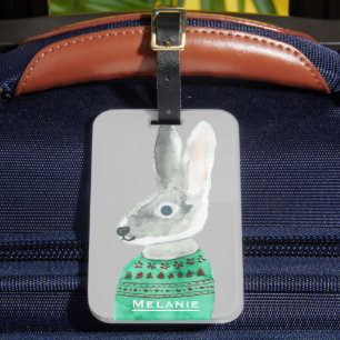 Etiqueta Para Maletas Conejo acuarela en gris dulce personalizado
