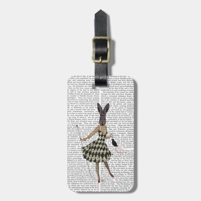 Etiqueta Para Maletas Conejo con vestido blanco negro (Frente Vertical)