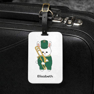 Etiqueta Para Maletas Conejo de Banda de Trombón Personalizable Verde Do